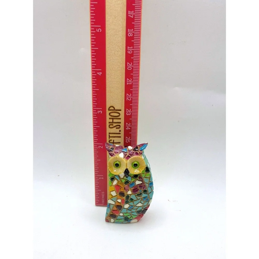 Mosaic Style Owl Gaudi Style Figurine Set 3in 2in 1.5in Multicolor Resin Decor